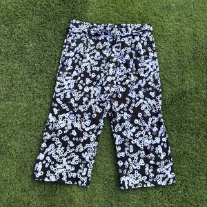 Halogen Belted Waist Black Floral Wide Leg Cropped Pants Women's XL Tie Waist